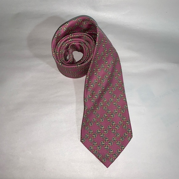 HERMÈS pink silk bridle bit NECKTIE cravat